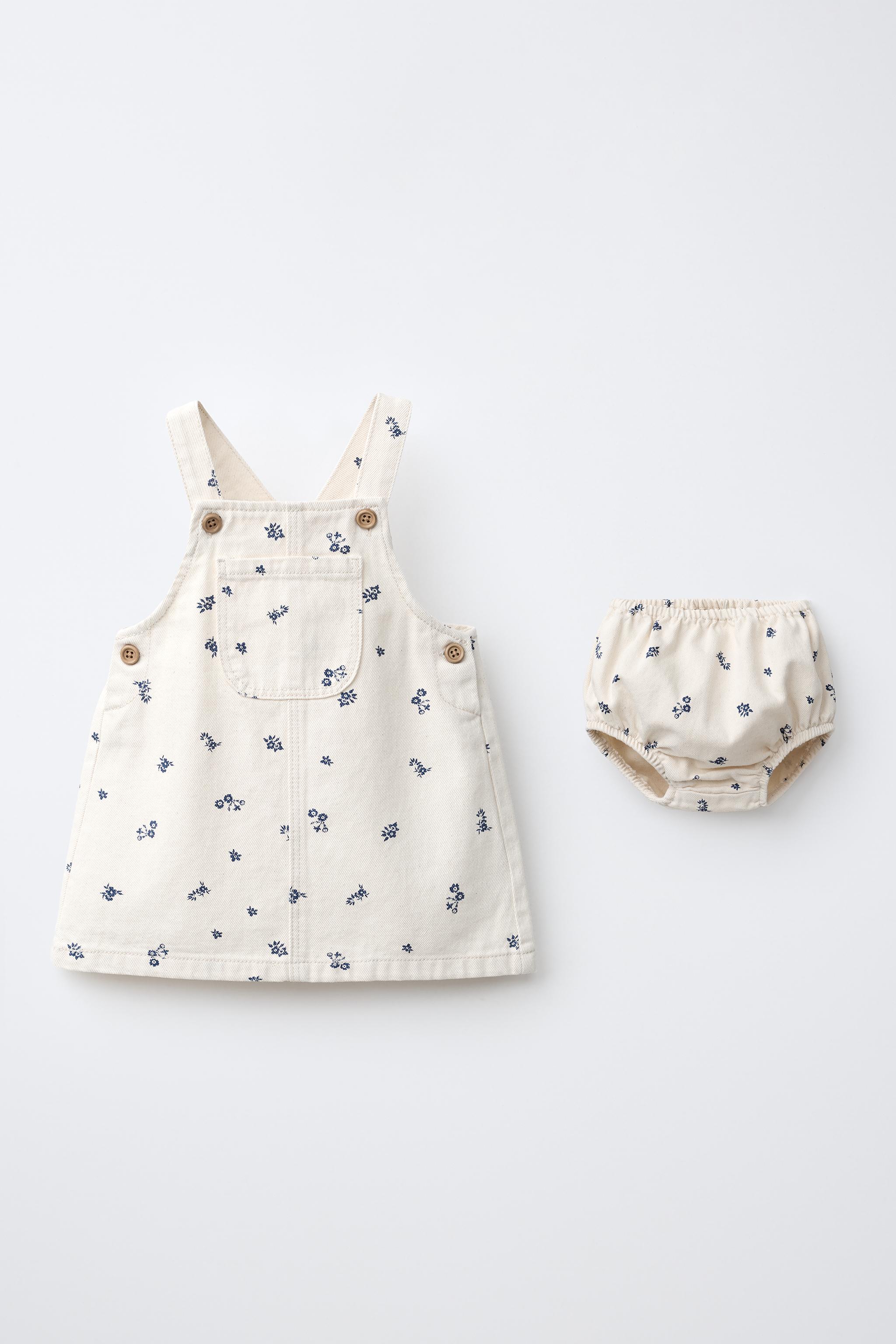 FLORAL TWILL OVERALL DRESS AND PANTIES
